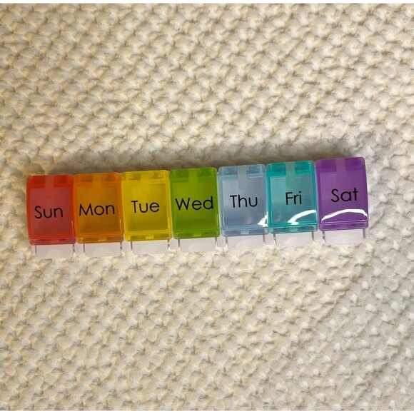 Pill Organizer Push Button Once a Day Pill Case Weekly 7 Day Rainbow Medicine S - Picture 2 of 5